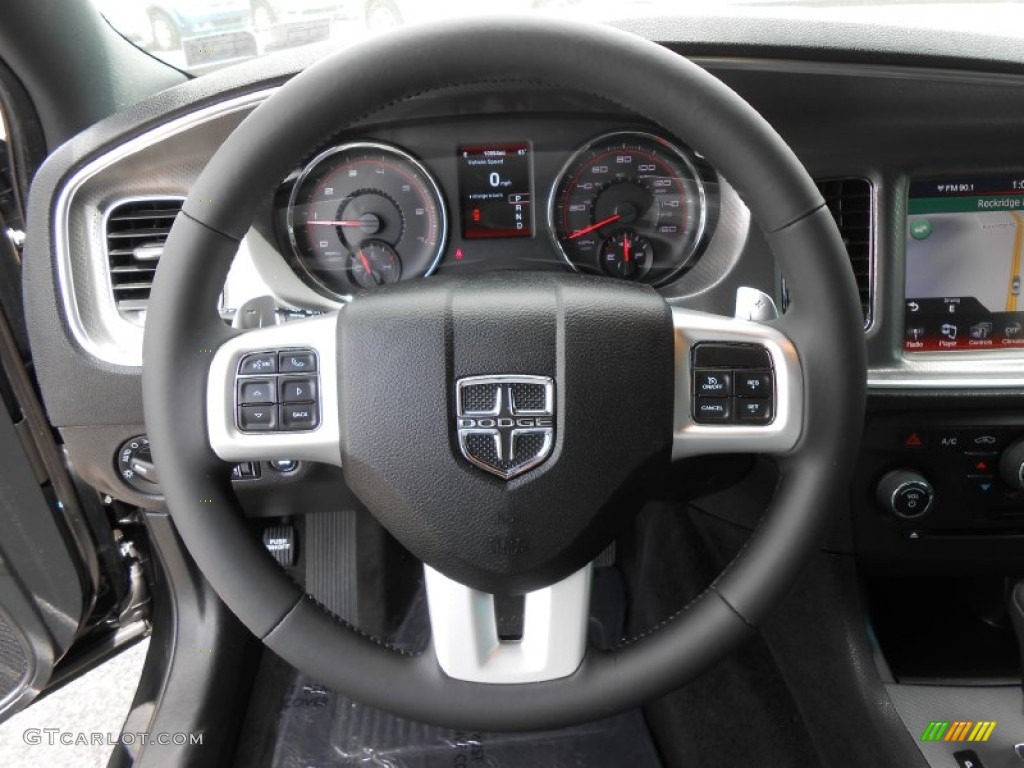 2013 Dodge Charger R/T Road & Track Black Steering Wheel Photo #80703447