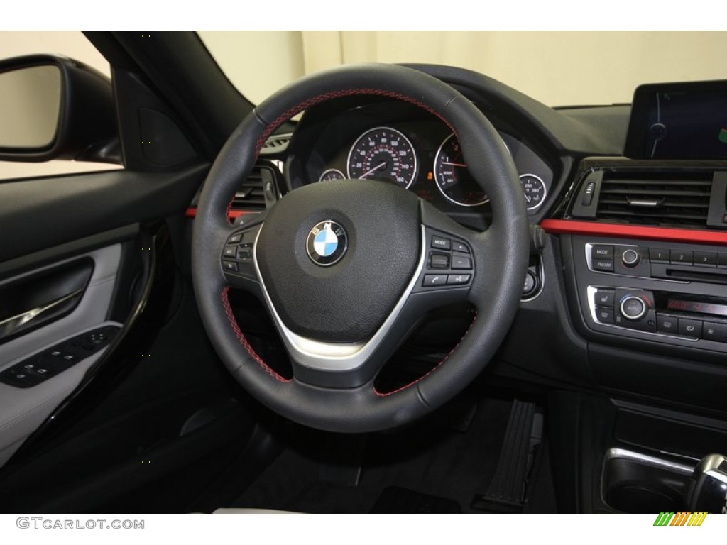 2012 BMW 3 Series 328i Sedan Everest Grey/Black Highlight Steering Wheel Photo #80707666