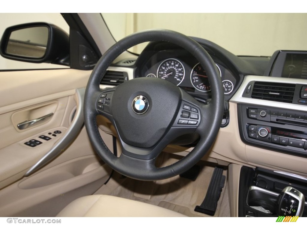 2012 BMW 3 Series 328i Sedan Venetian Beige Steering Wheel Photo #80710272