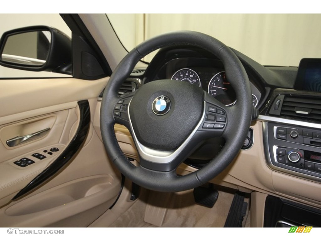 2012 BMW 3 Series 328i Sedan Venetian Beige Steering Wheel Photo #80712412