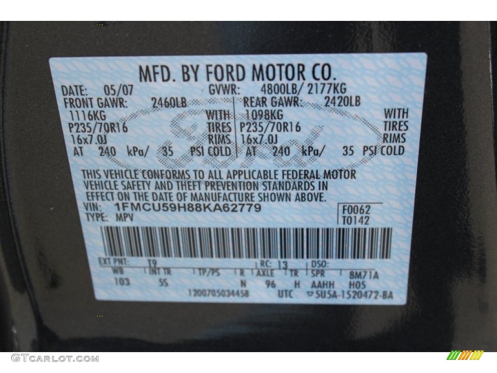 2008 Ford Escape Hybrid 4WD Color Code Photos