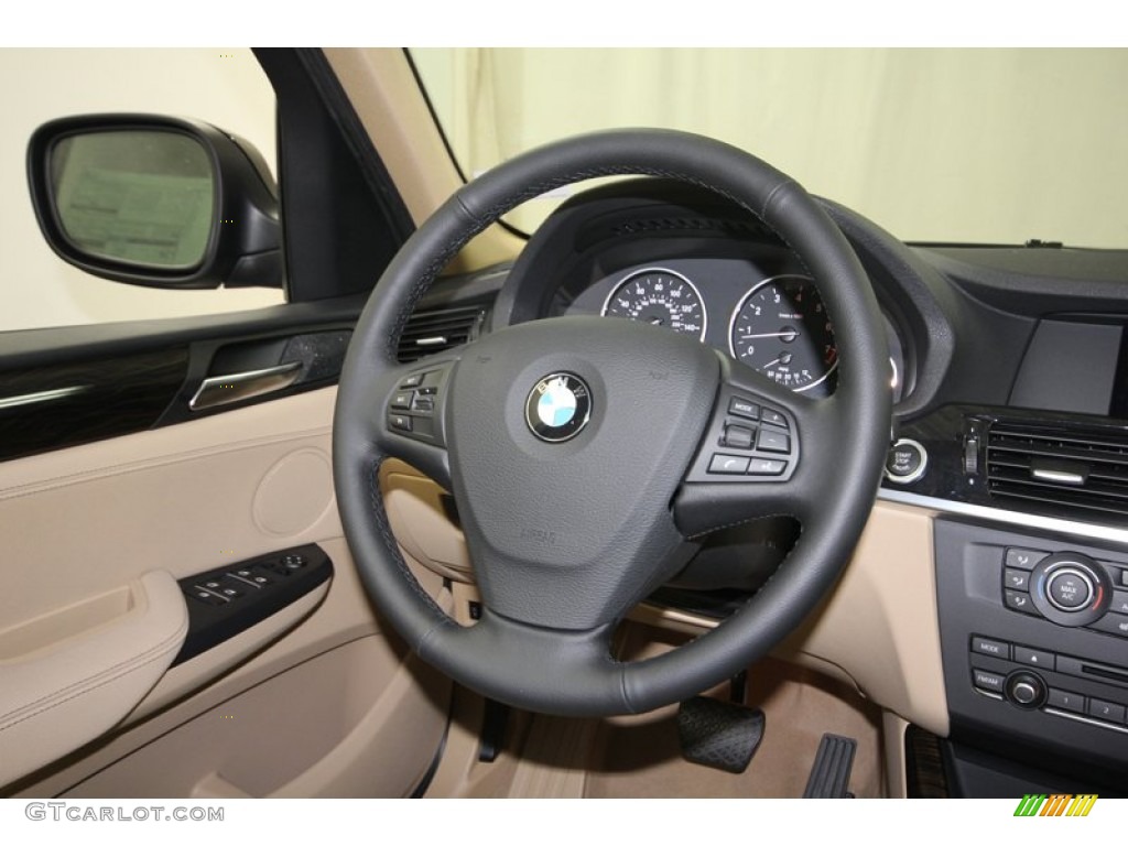2014 BMW X3 xDrive28i Sand Beige Steering Wheel Photo #80716349