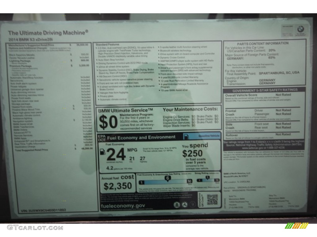 2014 BMW X3 xDrive28i Window Sticker Photo #80717828