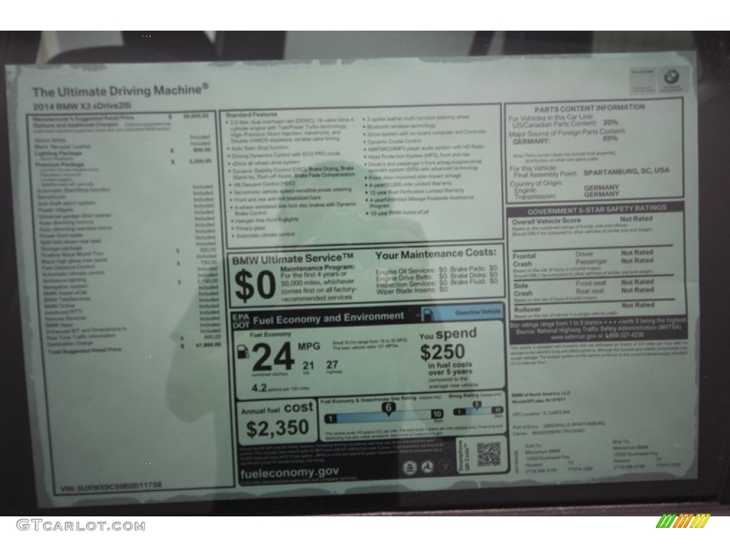 2014 BMW X3 xDrive28i Window Sticker Photo #80718342