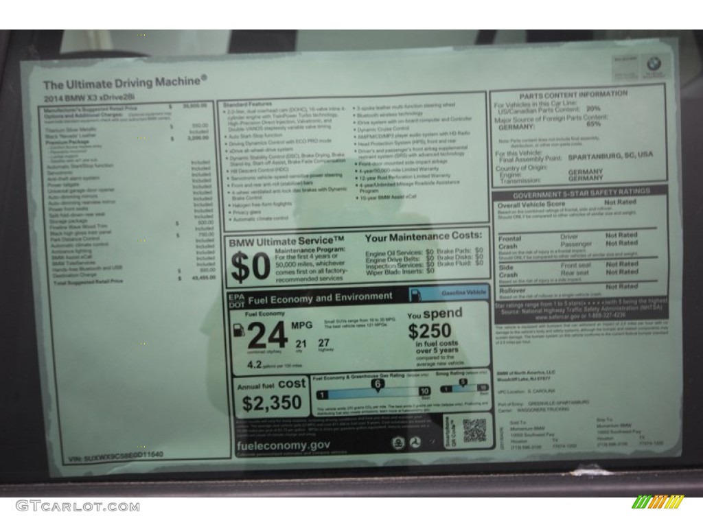 2014 BMW X3 xDrive28i Window Sticker Photo #80718776