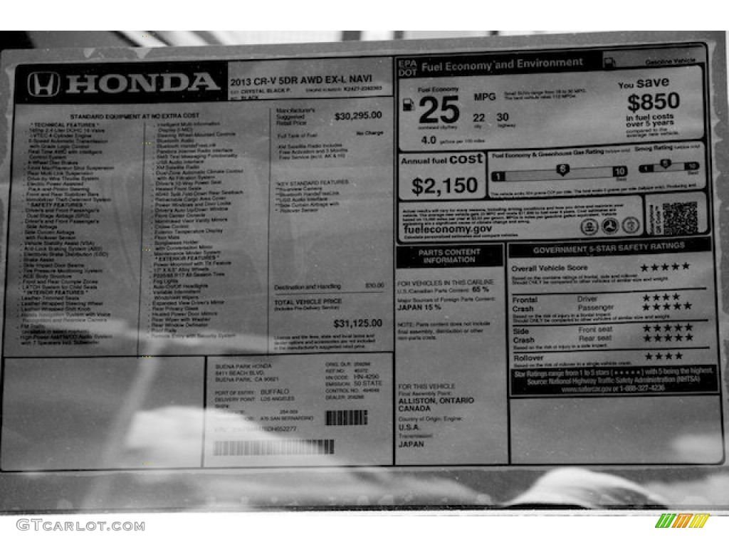 2013 CR-V EX-L AWD - Crystal Black Pearl / Black photo #22