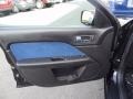 2009 Ford Fusion Alcantara Blue Suede/Charcoal Black Leather Interior Door Panel Photo