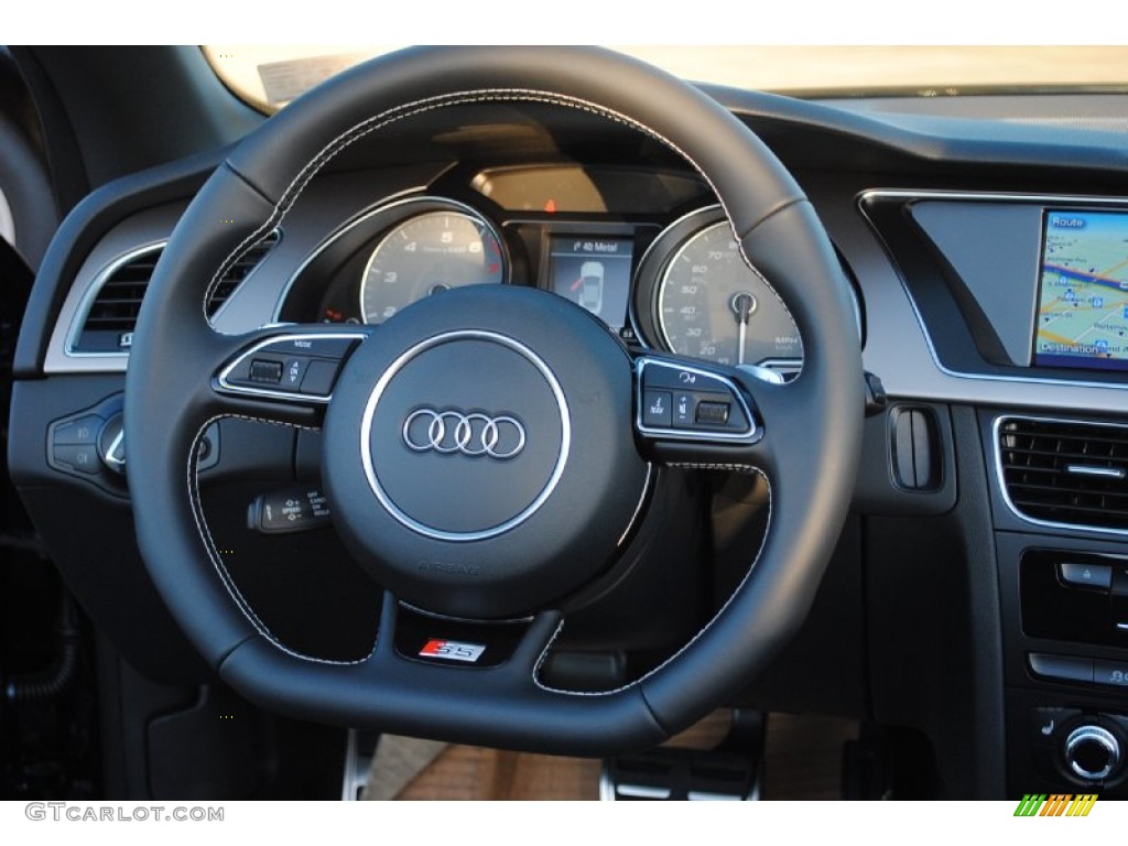 2013 Audi S5 3.0 TFSI quattro Convertible Black Steering Wheel Photo #80744907