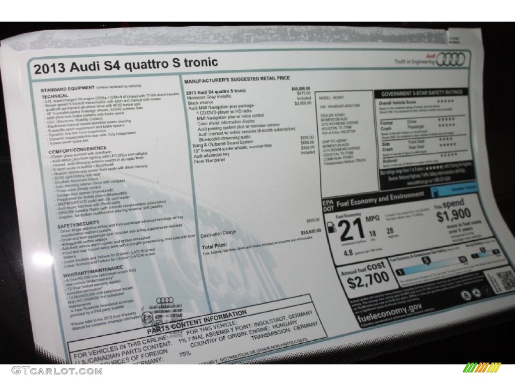 2013 Audi S4 3.0T quattro Sedan Window Sticker Photos