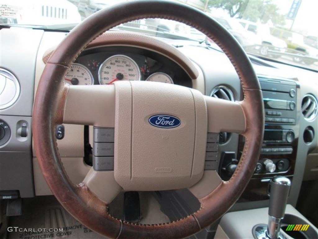 2006 Ford F150 King Ranch SuperCrew 4x4 Castano Brown Leather Steering Wheel Photo #80752017