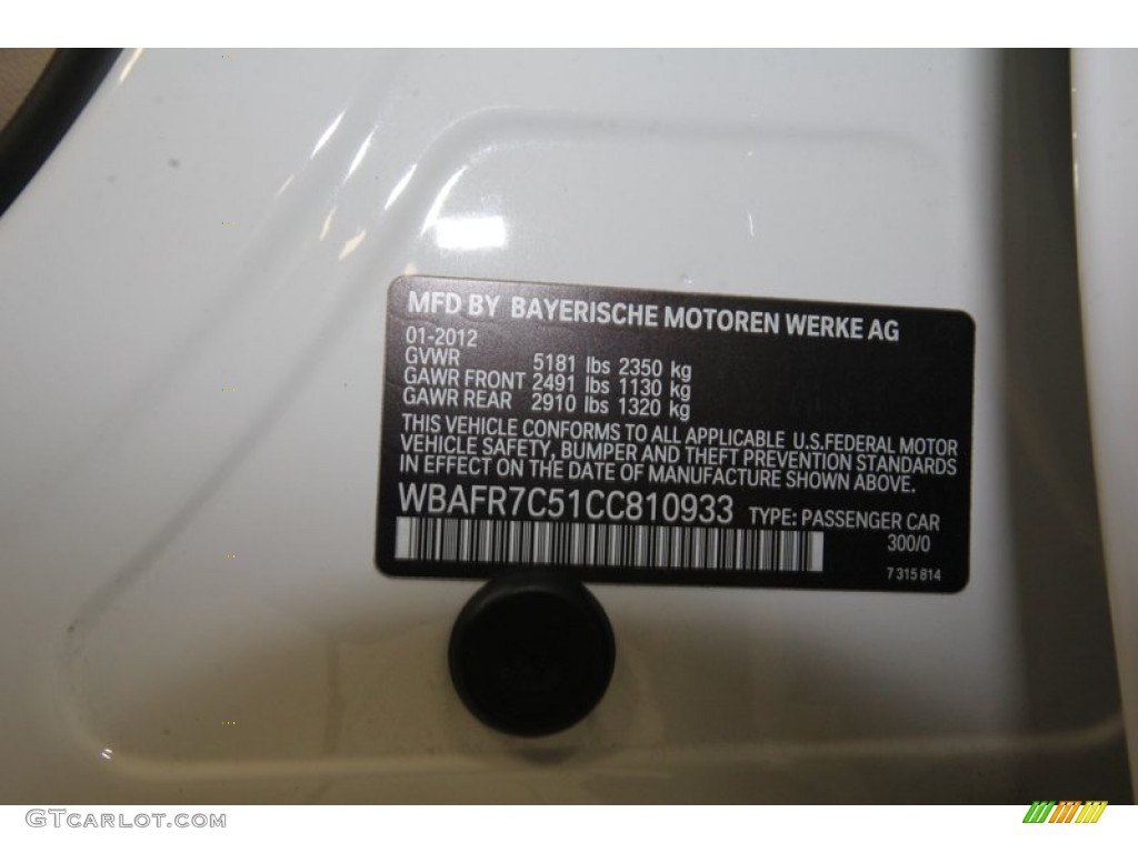 2012 5 Series Color Code 300 for Alpine White Photo #80758888