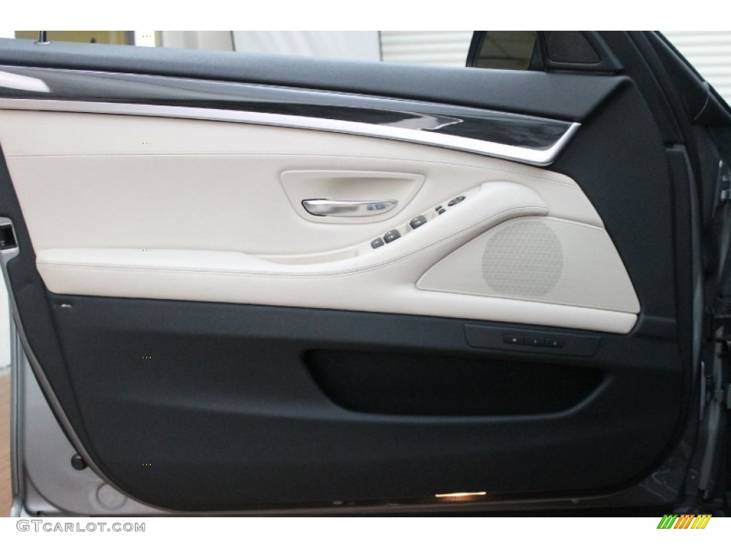 2011 BMW 5 Series 528i Sedan Oyster/Black Door Panel Photo #80771661