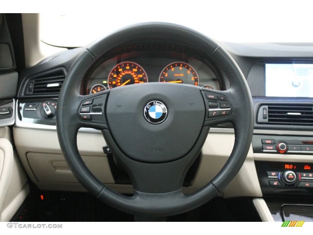 2011 BMW 5 Series 528i Sedan Oyster/Black Steering Wheel Photo #80771823