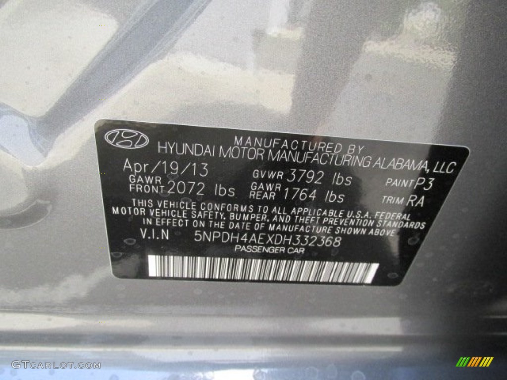 2013 Elantra Limited - Harbor Gray Metallic / Gray photo #10