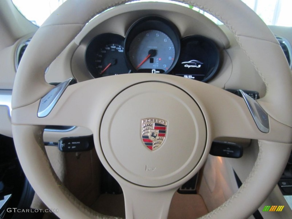 2014 Porsche Cayman S Luxor Beige Steering Wheel Photo #80774398