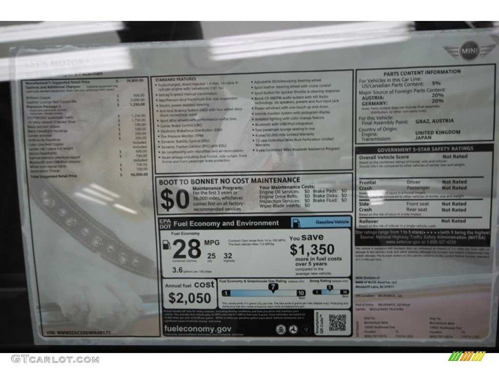 2013 Mini Cooper S Paceman Window Sticker Photo #80774593