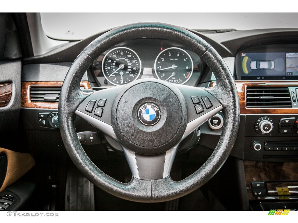 2008 BMW 5 Series 550i Sedan Natural Brown Steering Wheel Photo #80775390