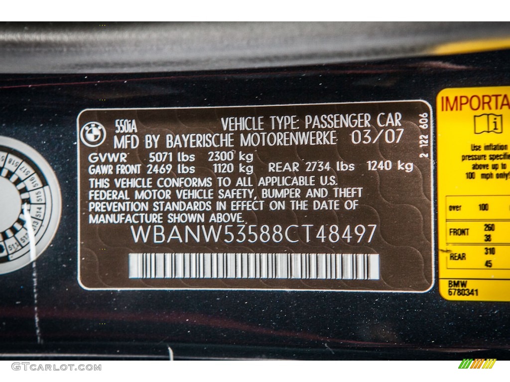 2008 BMW 5 Series 550i Sedan Info Tag Photos
