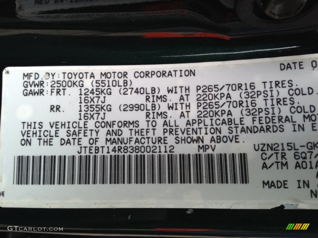2003 4Runner Color Code 6Q7 for Imperial Jade Mica Photo #80777332