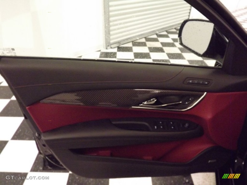 2013 Cadillac ATS 2.0L Turbo Performance Morello Red/Jet Black Accents Door Panel Photo #80781864