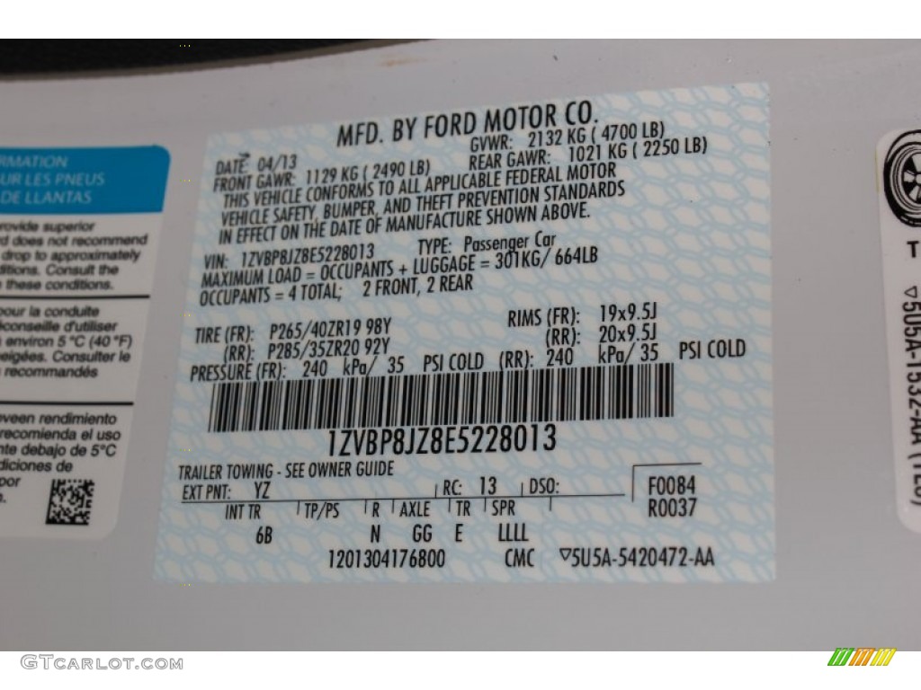 2014 Ford Mustang Shelby GT500 Coupe Color Code Photos