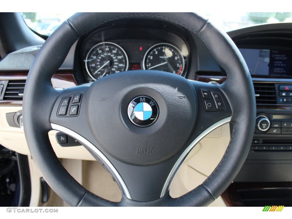 2010 BMW 3 Series 328i Convertible Cream Beige Steering Wheel Photo #80784276
