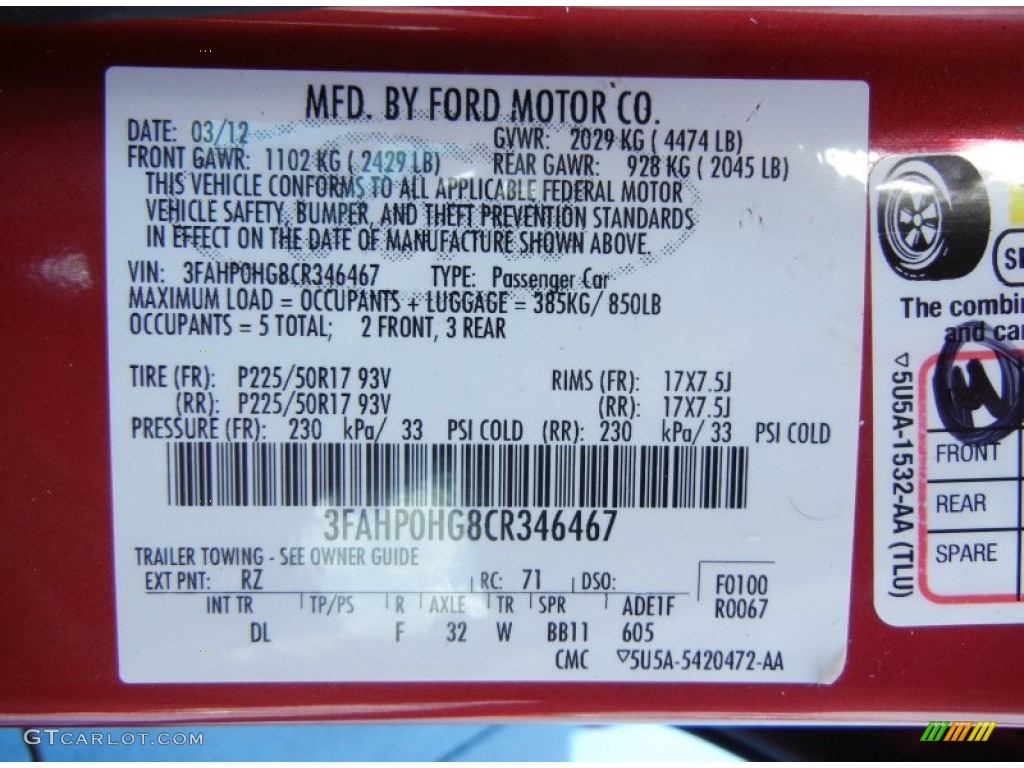 2012 Fusion Color Code RZ for Red Candy Metallic Photo #80790301