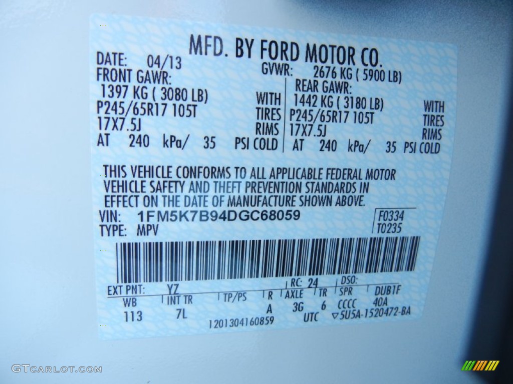2013 Ford Explorer FWD Color Code Photos