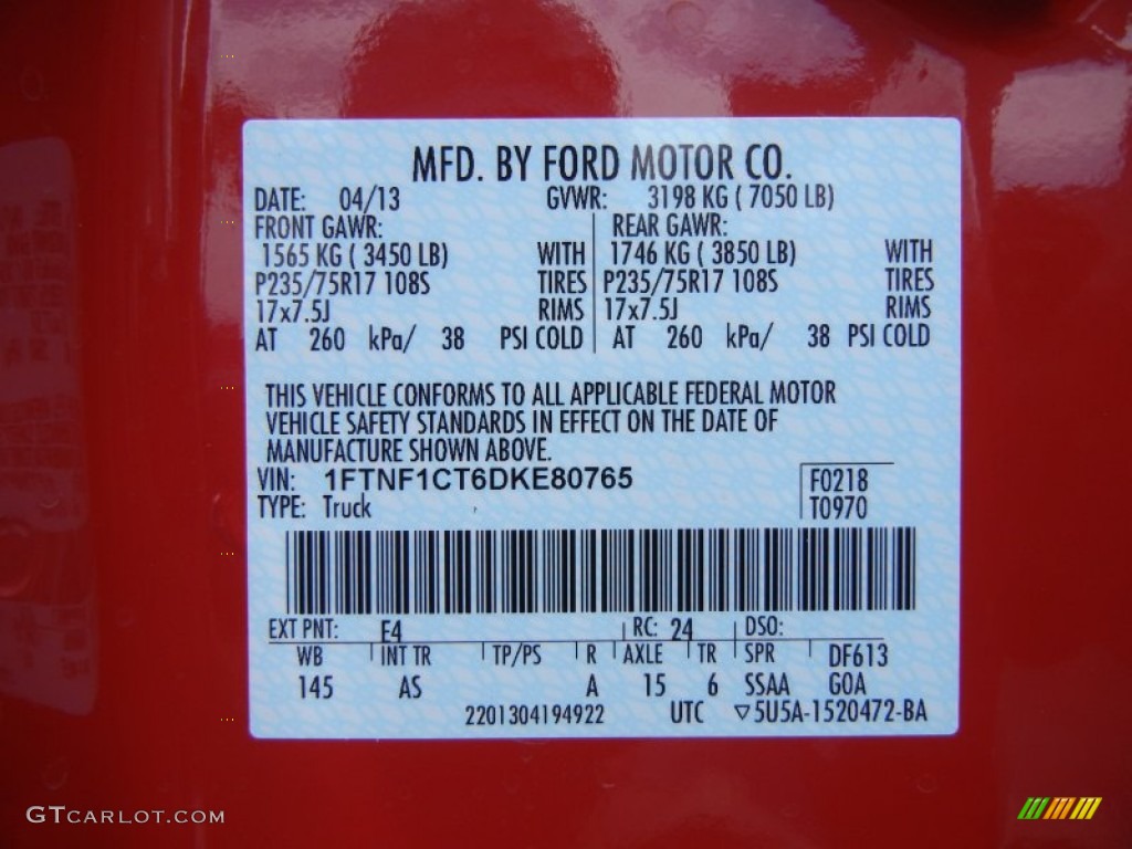 2013 F150 Color Code E4 for Vermillion Red Photo #80798842