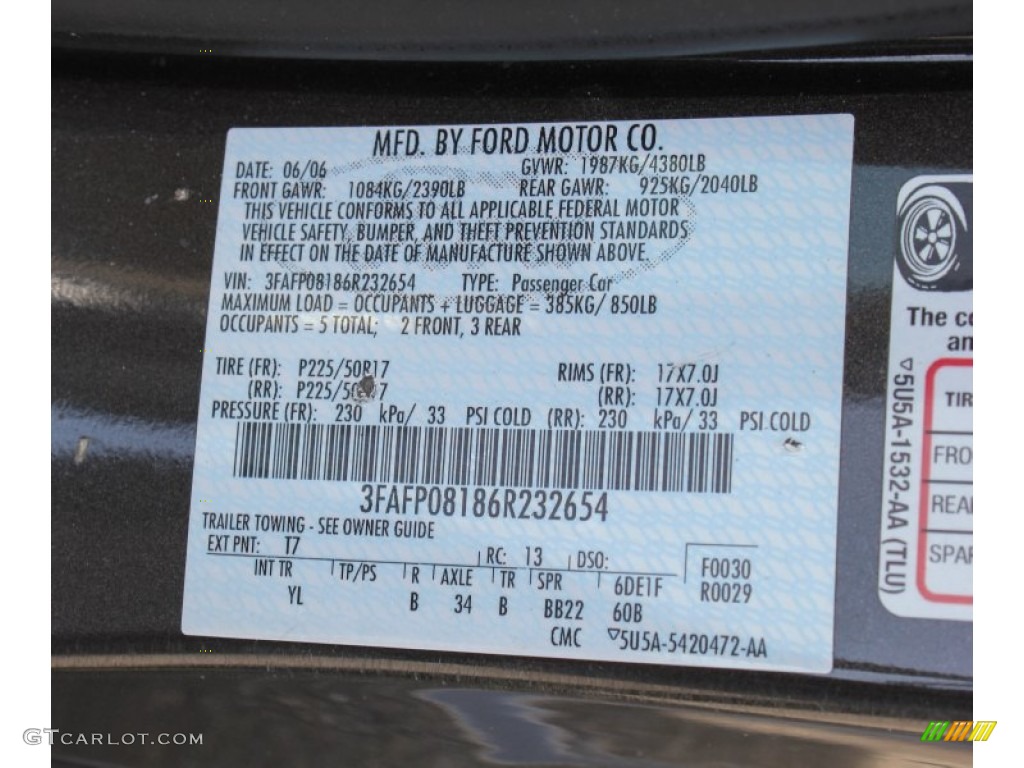2006 Ford Fusion SEL V6 Color Code Photos