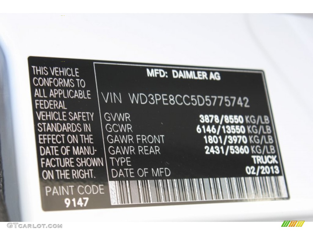 2013 Sprinter Color Code 9147 for Arctic White Photo #80820253