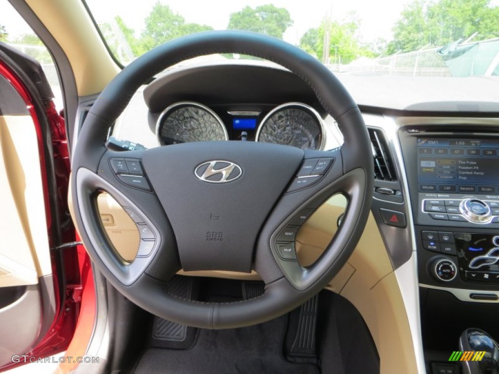 2013 Hyundai Sonata Hybrid Limited Camel Steering Wheel Photo #80823544
