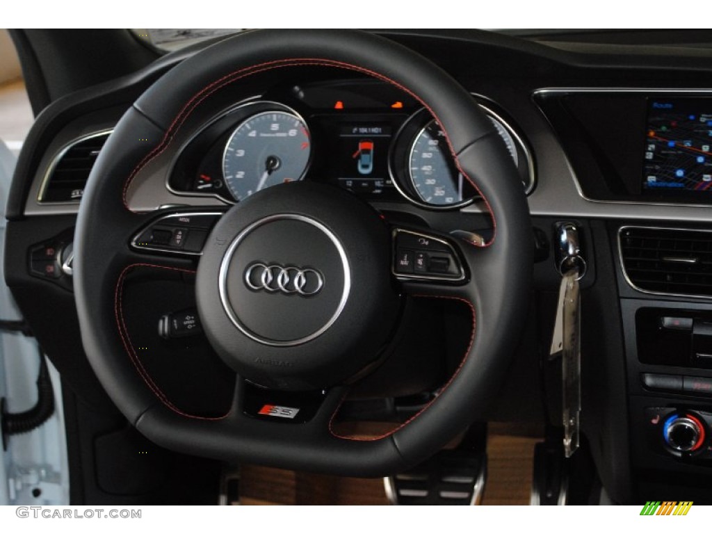 2013 Audi S5 3.0 TFSI quattro Convertible Black/Magma Red Steering Wheel Photo #80829751