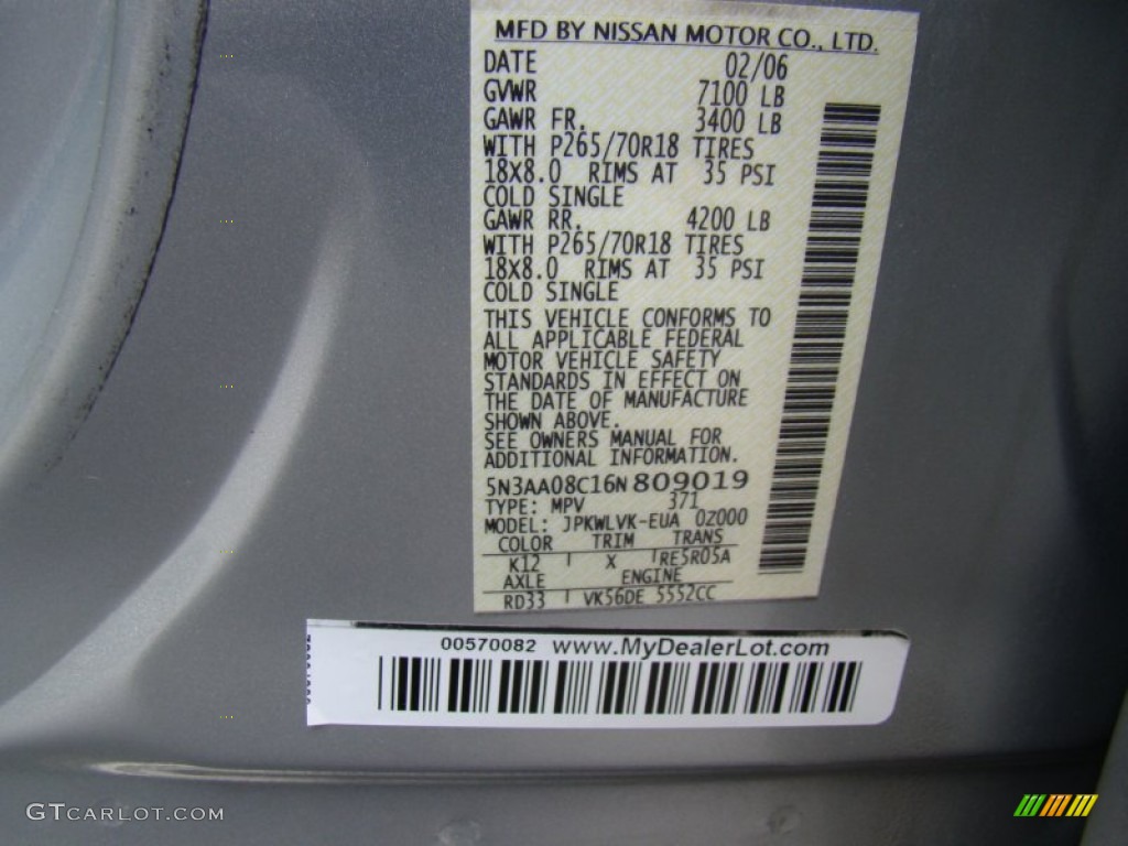 2006 QX Color Code K12 for Silver Indulgence Photo #80835144