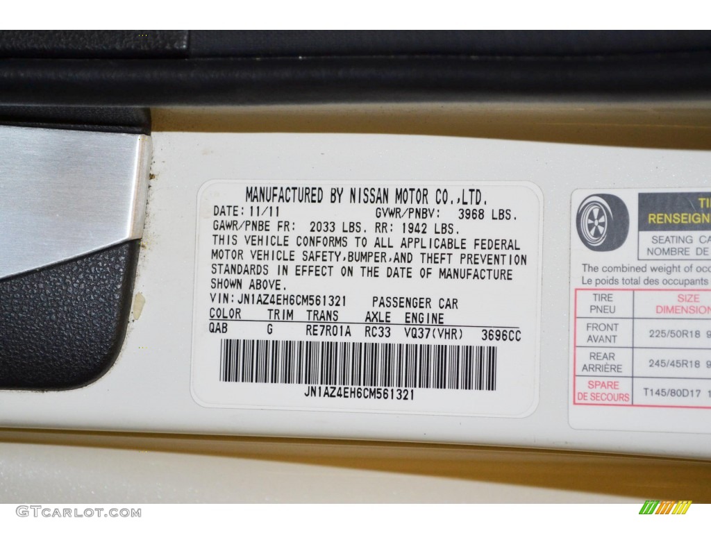 2012 Nissan 370Z Touring Coupe Color Code Photos