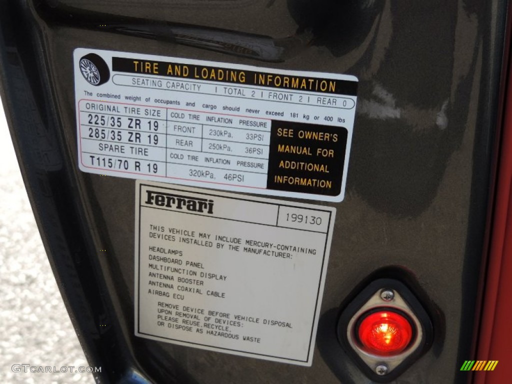 2006 Ferrari F430 Spider F1 Info Tag Photos