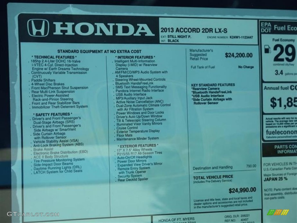 2013 Honda Accord LX-S Coupe Window Sticker Photo #80842103