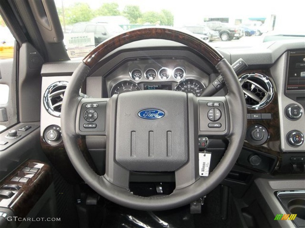 2013 Ford F250 Super Duty Platinum Crew Cab 4x4 Platinum Black Leather Steering Wheel Photo #80846119