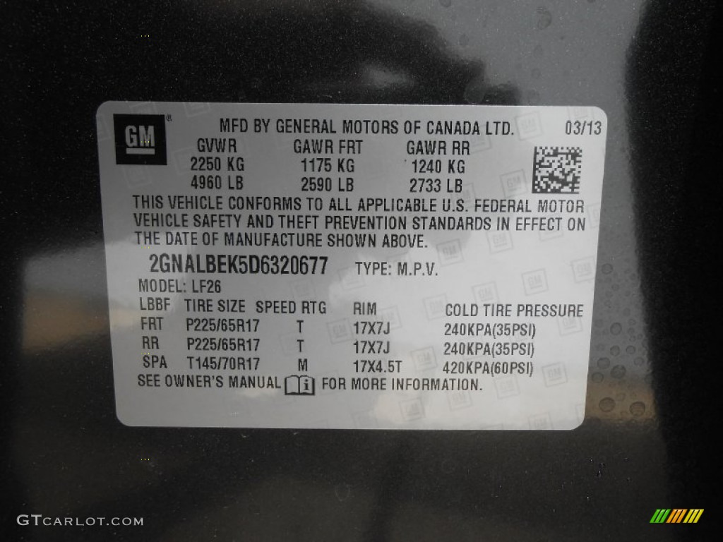 2013 Chevrolet Equinox LS Info Tag Photo #80851128