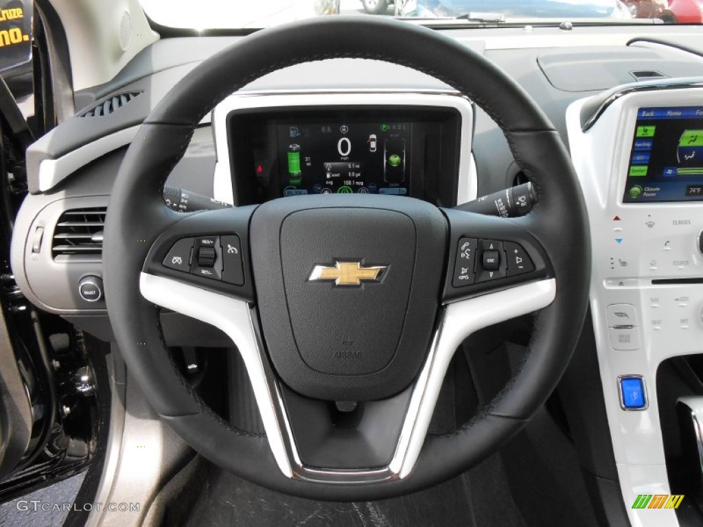 2013 Chevrolet Volt Standard Volt Model Jet Black/Ceramic White Accents Steering Wheel Photo #80852608