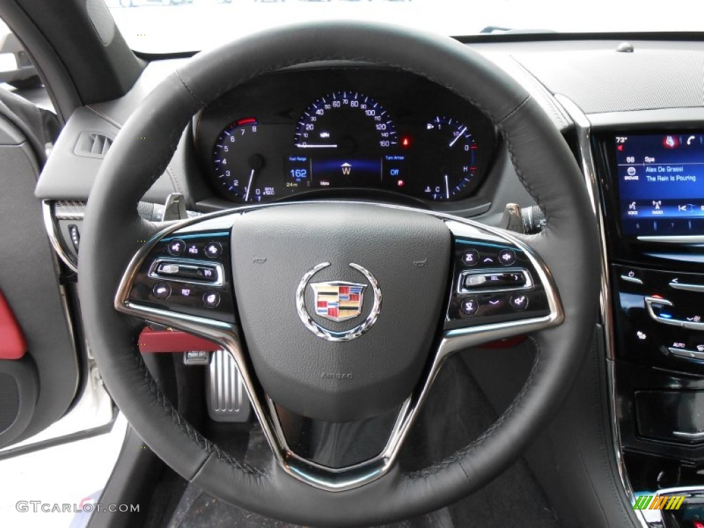 2013 Cadillac ATS 2.0L Turbo Premium Morello Red/Jet Black Accents Steering Wheel Photo #80862078
