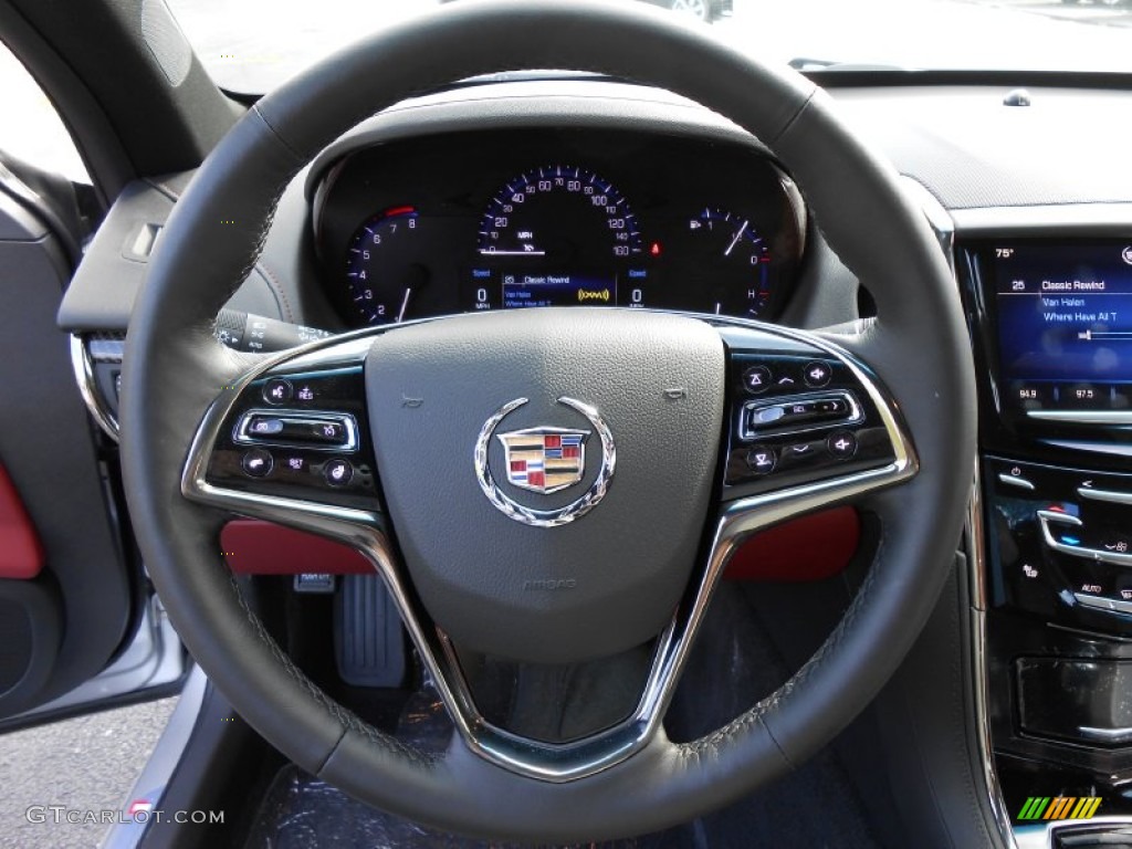 2013 Cadillac ATS 2.0L Turbo Luxury AWD Morello Red/Jet Black Accents Steering Wheel Photo #80862469