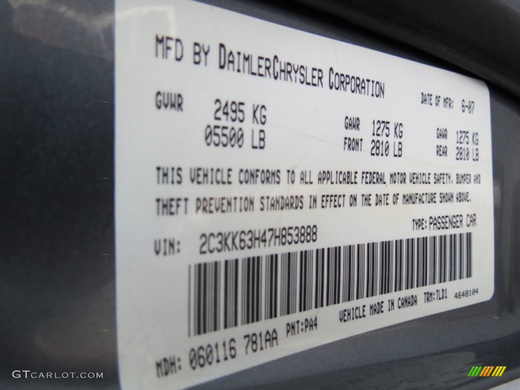 2007 Chrysler 300 C HEMI AWD Color Code Photos