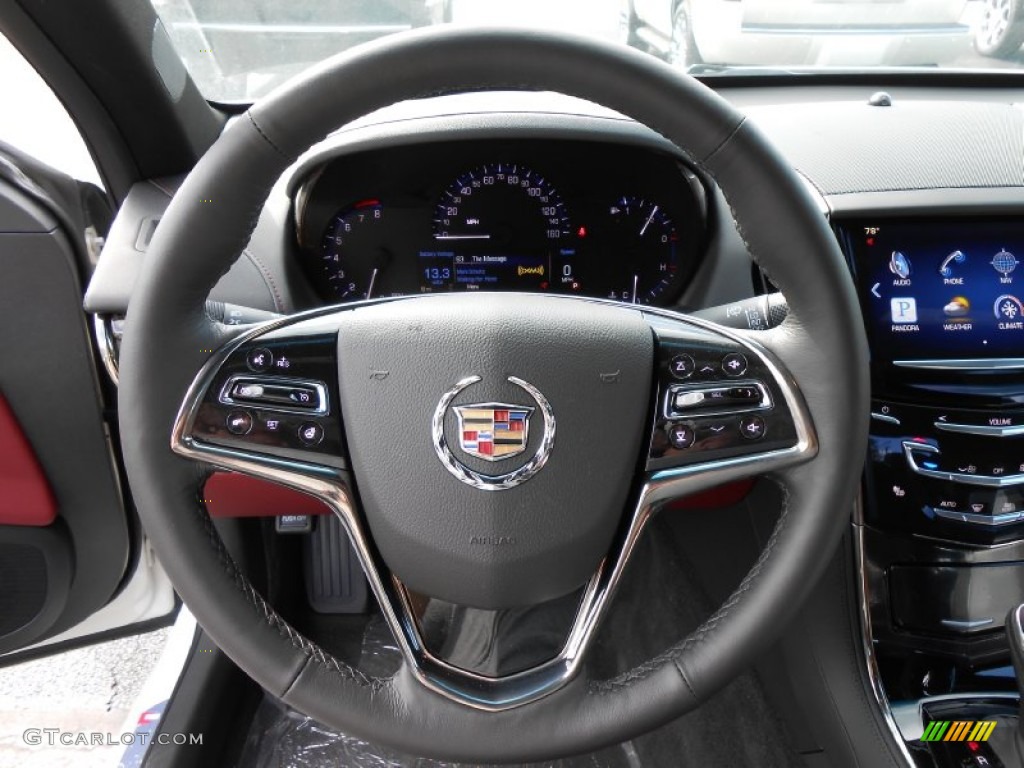 2013 Cadillac ATS 2.0L Turbo Luxury AWD Morello Red/Jet Black Accents Steering Wheel Photo #80864759