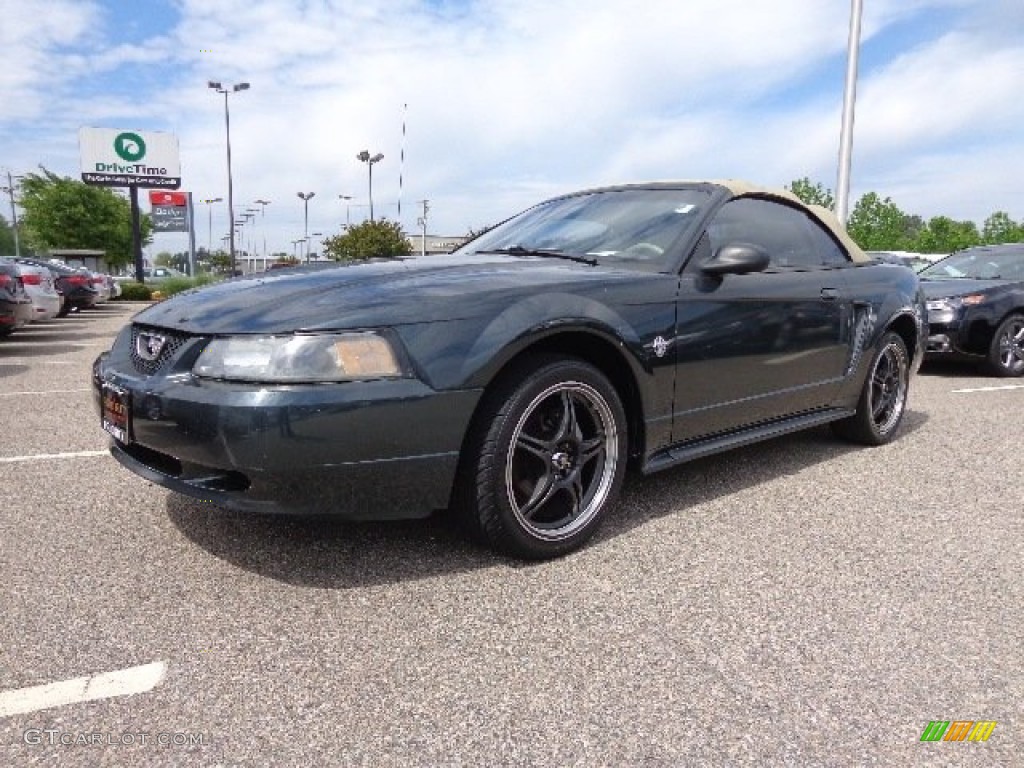 1999 Mustang V6 Convertible - Dark Green Satin Metallic / Medium Parchment photo #2