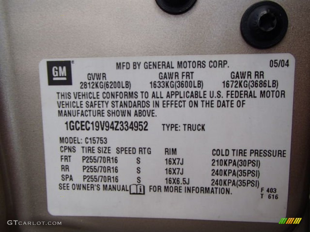 2004 Chevrolet Silverado 1500 LS Extended Cab Info Tag Photos