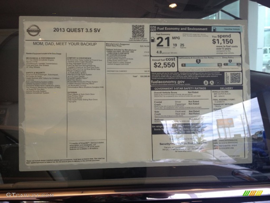 2013 Nissan Quest 3.5 SV Window Sticker Photo #80875858