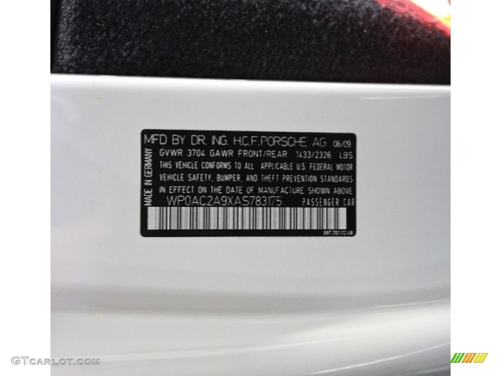 2010 Porsche 911 GT3 Info Tag Photo #80882615