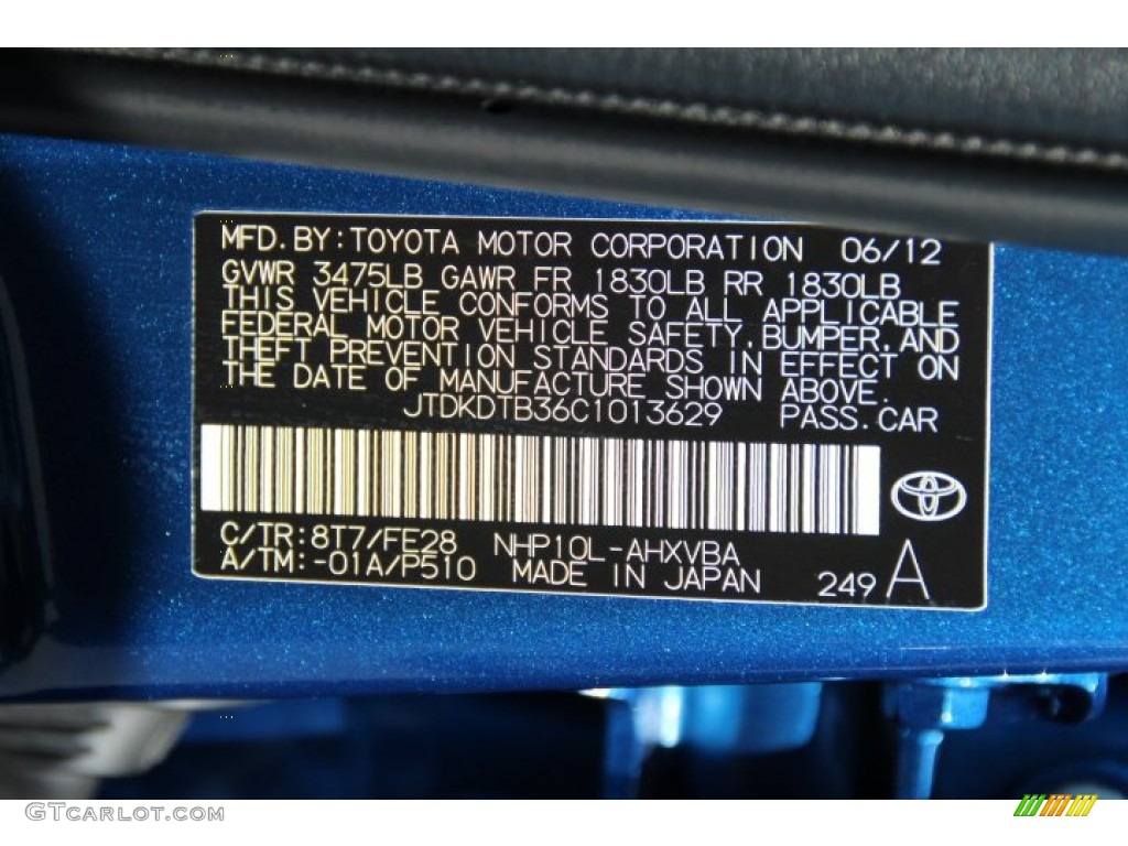 2012 Prius c Color Code 8T7 for Blue Streak Metallic Photo #80899931
