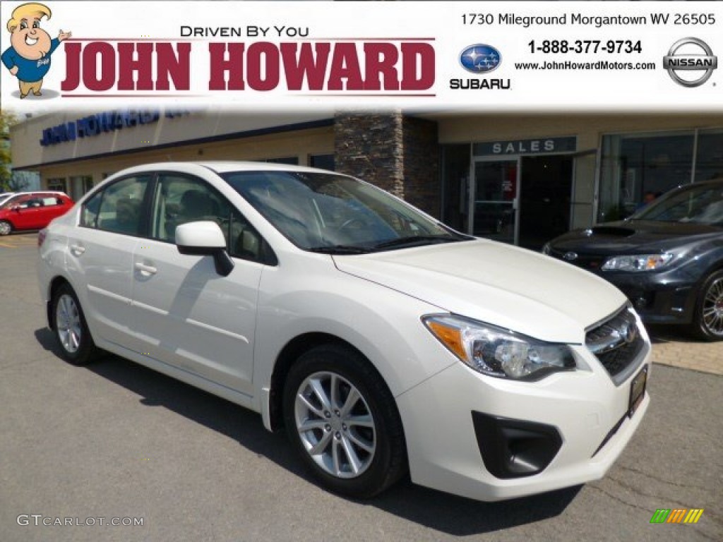 2012 Impreza 2.0i Premium 4 Door - Satin White Pearl / Ivory photo #1